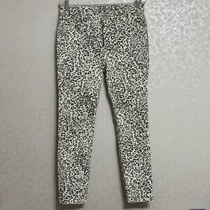 Tommy Bahama Green Leopard Print Ella Twill High Rise Off White Ankle Pants Sz 6